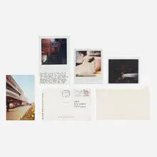 Carl Andre, Collection of mail ephemera, six, Polaroid, ink on postcard, envelope with stamp