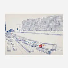 The Dan Ryan Expressway by Wesley Willis, 1985, ballpoint pen and marker on Crescent board, sold Jul 2023