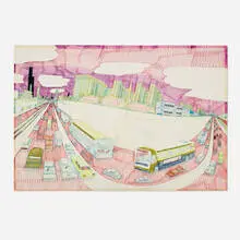 Wesley Willis, The Dan Ryan Expressway Past 39th Toward 35th St., 1991, ballpoint pen, marker and medium on Crescent board