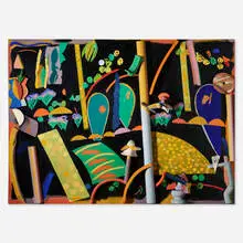 Colin Lanceley, Nocturnal Garden, 1986, acrylic on canvas with wood construction elements
