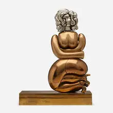 La Totoche with Portrait du Michele by Miguel Berrocal, 1972, bronze, nickel-plated zamak, brass, cubic zirconia, enamel, sold Jul 2023