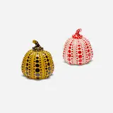 Pumpkins, set of two by Yayoi Kusama, 2015, lacquered resin, sold Jul 2023