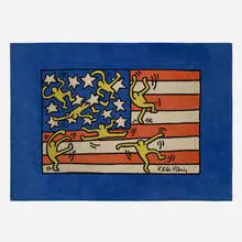 American Flag tapestry by Keith Haring, c. 1990, machine-woven wool, sold Jul 2023