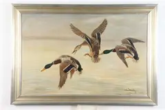 Léon Danchin, Ducks in Flight, Oil on canvas