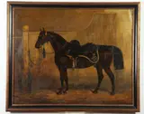 Calvary Horse with Cypher on Saddle Pad by Continental School, CALVARY HORSE WITH CYPHER ON SADDLE PAD, oil on canvas, sold Nov 2019