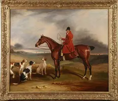 English School, Huntsman with Hounds, Oil on canvas