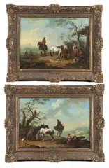 Pieter van Bloemen, Resting on the Bluff: Pair, RESTING ON THE BLUFF: PAIR, oil on canvas