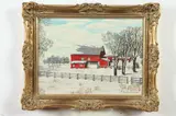 R. Bartholomeyn, Red Barn in Snow, Oil on board