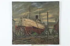 Dry Dock by American School, Oil on canvas, sold Dec 2019