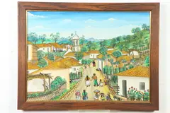 R. Zelaya, Village Scene, Oil on canvas
