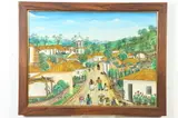 R. Zelaya, Village Scene, Oil on canvas