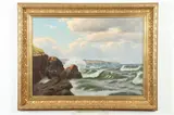 Kaj Jeppe Drewe, Waves on Rocky Shore, Oil on canvas