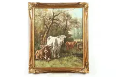 Bauquier, Cows in Orchard, Oil on canvas
