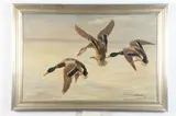 Léon Danchin, Ducks in Flight, Oil on canvas