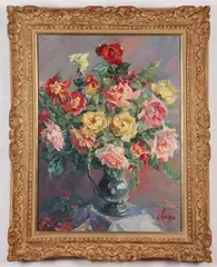 S. Bugin, Still Life with Roses, Oil on canvas