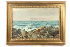 Danisa V. Helstadt, Steamship and Boat with Rocks, Oil on canvas