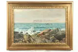 Danisa V. Helstadt, Steamship and Boat with Rocks, Oil on canvas