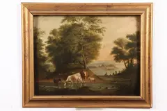 Hudson River Style, Cows at River Stream, COWS AT RIVER STREAM, oil on panel