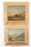 MOUNTAIN LANDSCAPE and FISHING VILLAGE: TWO WORKS by Continental School, MOUNTAIN LANDSCAPE and FISHING VILLAGE: TWO WORKS, oil on board and oil on canvas, sold Apr 2020