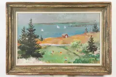 Sarah Baker, Playing Ball by the Shore, Oil on canvas