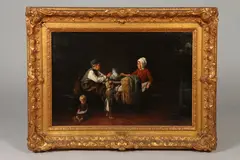 A. van Dusen, THE FRUGAL MEAL (after Josef Israels), Oil on panel