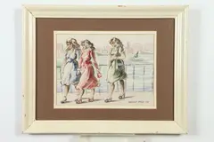 Reginald Marsh, Three Women Walking Along Ny Harbor, Watercolor