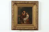 Maiden with Elder Shepherd by Sea by Continental School, MAIDEN WITH ELDER SHEPHERD BY SEA, oil on tin, sold Jun 2020