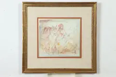 Edna Hibel, Woman with Donkey, Pencil and pastel