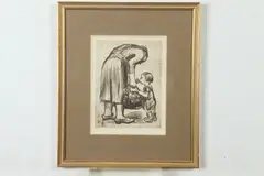 German School, MOTHER AND CHILD, blind stamp, " A.V.O, Etching