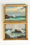 ROCKY SHORELINE: PAIR, each signed illegibly lower right by American School, Oil on board, sold Jun 2020