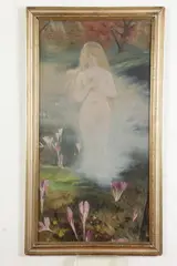 Polish School, Standing Female Nude in Lily Pond, Oil on canvas