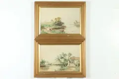 James Barclay, VILLAGE SCENES: PAIR, each signed, Watercolor