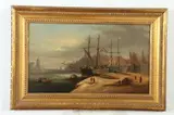 Dutch School, Ships Docked Near Village