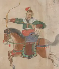 Won San, Warrior on Horseback, Ink and color on silk.