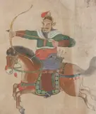 Won San, Warrior on Horseback, Ink and color on silk.