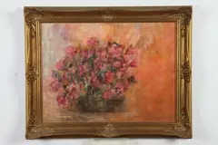 Beatrice Koplovitz, Still Life with Red Flowers, Oil on canvas