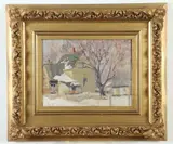 Albert Alfredson, FIRST SNOW OAK PARK, label verso reads: "Signed and titled verso", Oil on board