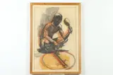 American School, American Indian, AMERICAN INDIAN, charcoal and pastel drawing