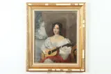 Lady with Guitar by American School, LADY WITH GUITAR, oil on canvas, sold Jul 2020