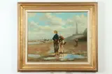 Shore Scene with Women and Children by Continental School, Oil on canvas, sold Jul 2020