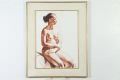 Russian School, Seated Female Nude, Charcoal drawing