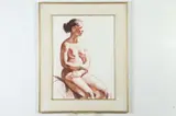 Russian School, Seated Female Nude, Charcoal drawing