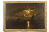 Theodor Genenger, Moonlit Harbor, Oil on board