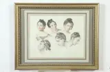 Jean Antoine Constantin D'Aix, STUDIES OF HEADS OF FIVE YOUNG CLASSICAL WOMEN, heightened charcoal and sepia drawing, STUDIES OF HEADS OF FIVE YOUNG CLASSICAL WOMEN, heightened charcoal and sepia drawing .