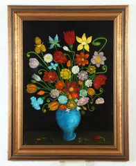 Charles Jay, Floral Bouquet in Turquoise Vase, Oil on canvas