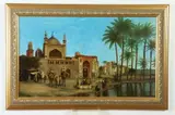 Johan Frisch, The Citadel Mosque in Turkey with Figures on Camels, Oil on canvas