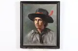 Christina J. Malanorneki, Portrait of Man with Feathered Hat, Oil on canvas