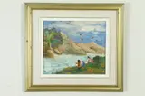 Gladys Barbot-Desmangles, Untitled, MOUNTAIN LANDSCAPE WITH RIVER AND FIGURES, oil on canvas, signed