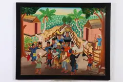 Raymond Desire, Haitian Scene, Oil on board