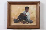 Seated Black Boy by American School, Oil on canvas, sold Sep 2020